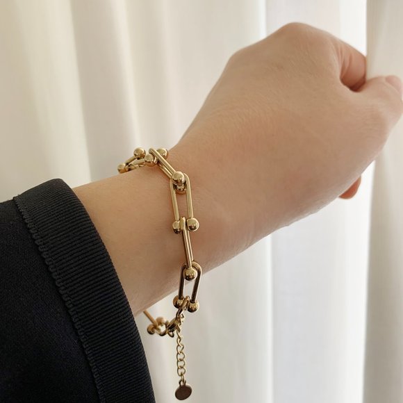 14K Gold Plated Stainless Steel - U Link shaped Bracelet, BRAND NEW, Never worn - Picture 3 of 3